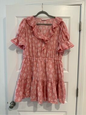LC Lauren Conrad Pink Floral Ruffle Tiered Dress